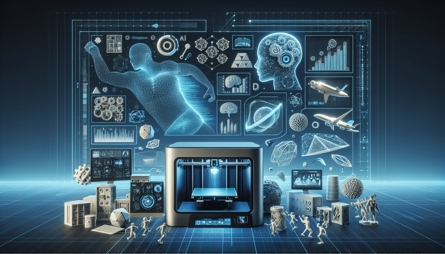 3D printer creating a model from AI picture generators, highlighting innovation potential for small businesses.