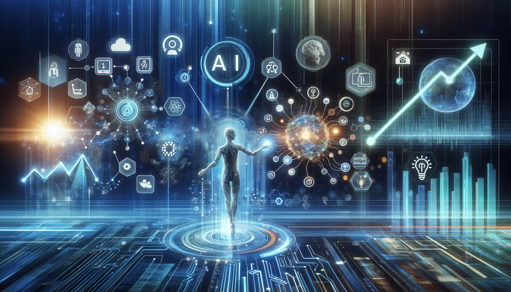 Image showcasing AI-driven marketing tools and graphs illustrating automation trends for small businesses, highlighting AI marketing automation.