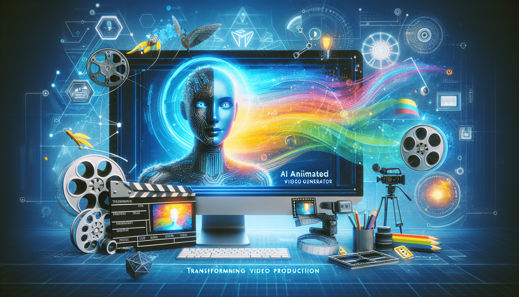 Illustration showing an AI animated video generator interface, transforming digital content creation for small businesses.