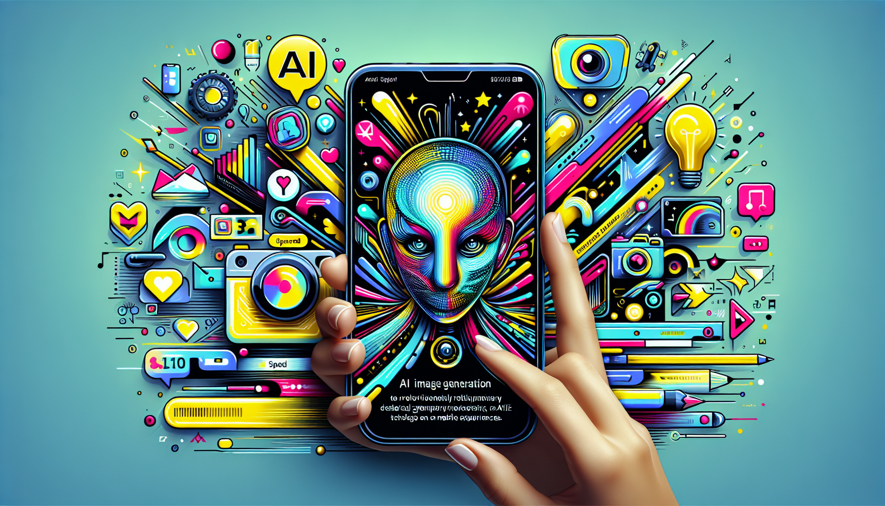 Smartphone displaying vibrant AI-generated art on Snapchat, showcasing ai image generation for enriched mobile user engagement.