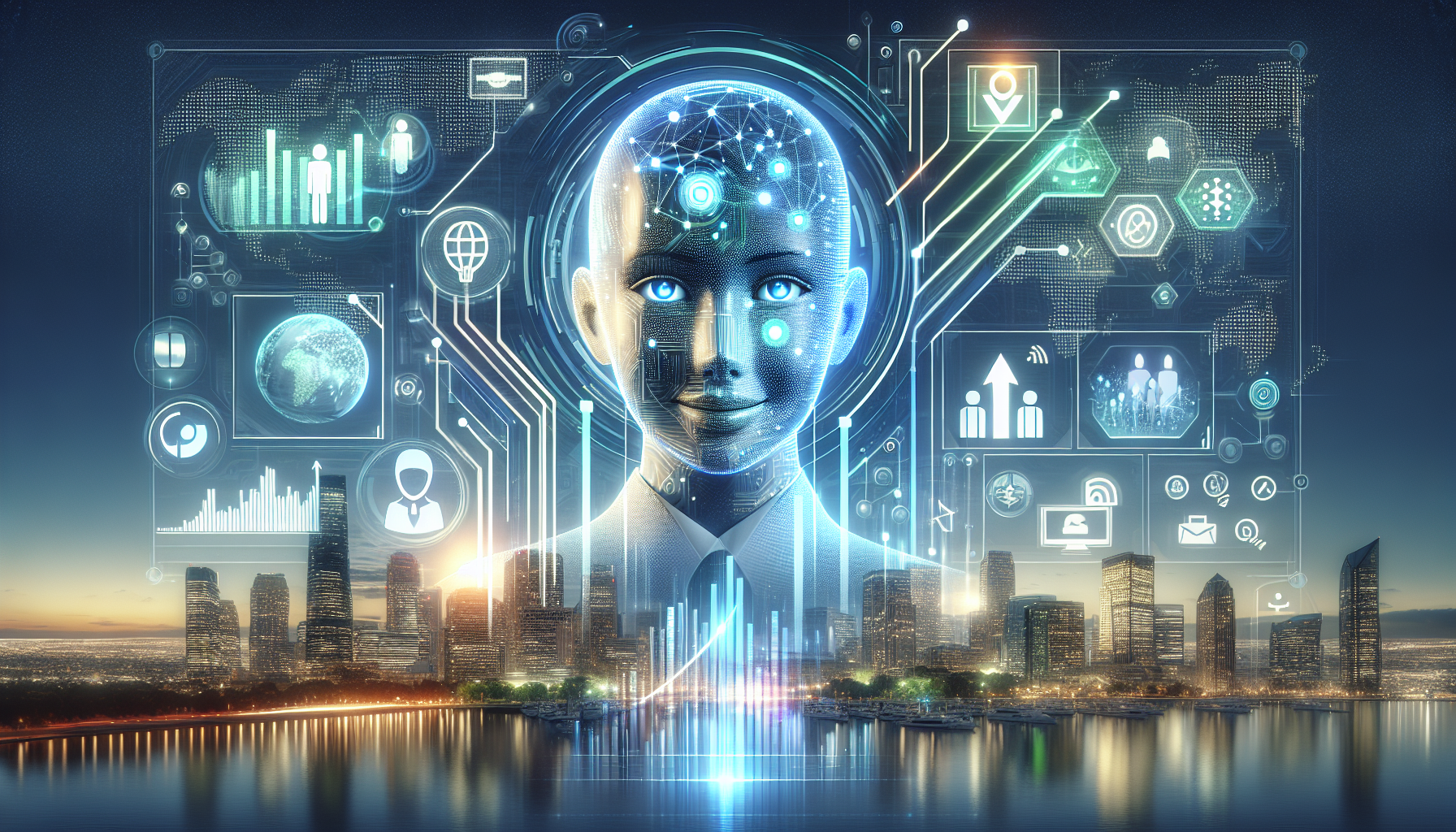 Image showing a small business owner interacting with ai virtual agents for support, highlighting market growth and tech innovations.